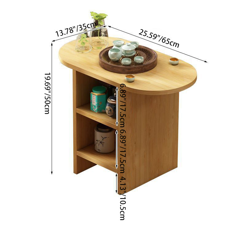 Traditional Japanese Semicircular Rectangle Solid Wood Side Table 3 - Tier For Living Room