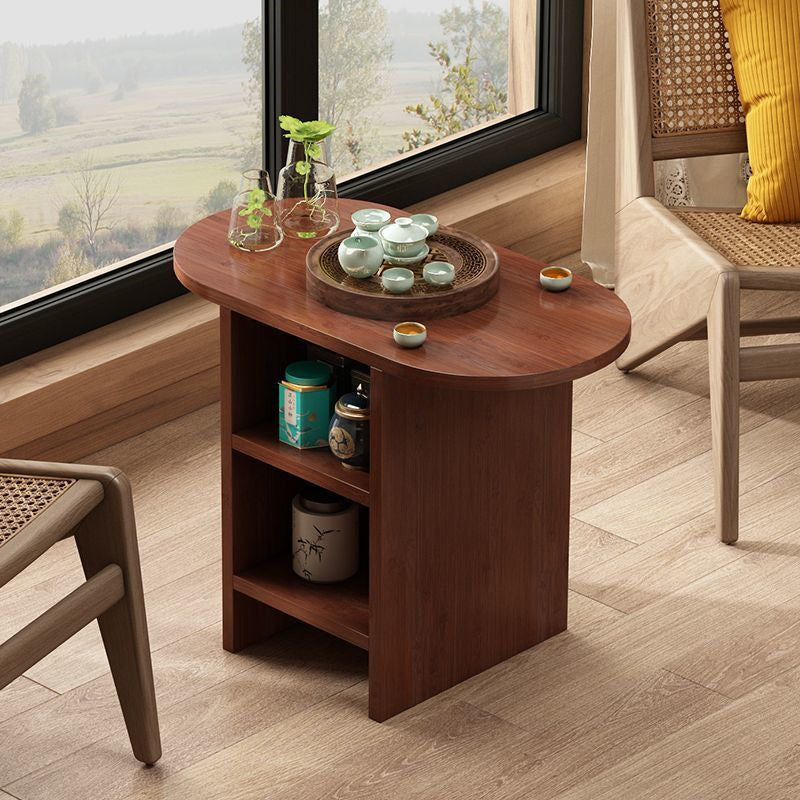 Traditional Japanese Semicircular Rectangle Solid Wood Side Table 3 - Tier For Living Room