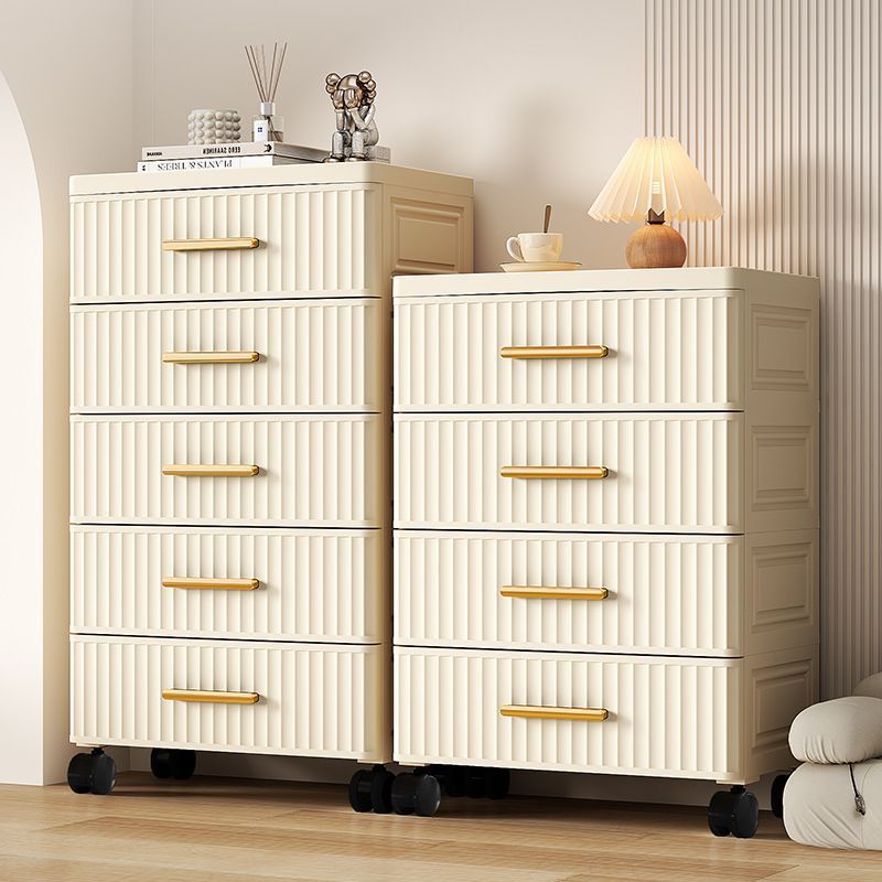 Contemporary Nordic Cream Rectangular Cube PP Side Table 3/4/5 - Drawer For Living Room