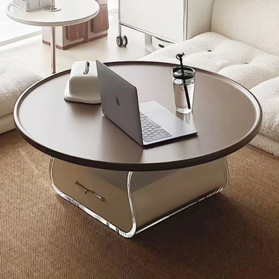 Contemporary Scandinavian Round Cream Artificial Board Acrylic Stainless Steel Coffee Table 1 - Drawer For Living Room
