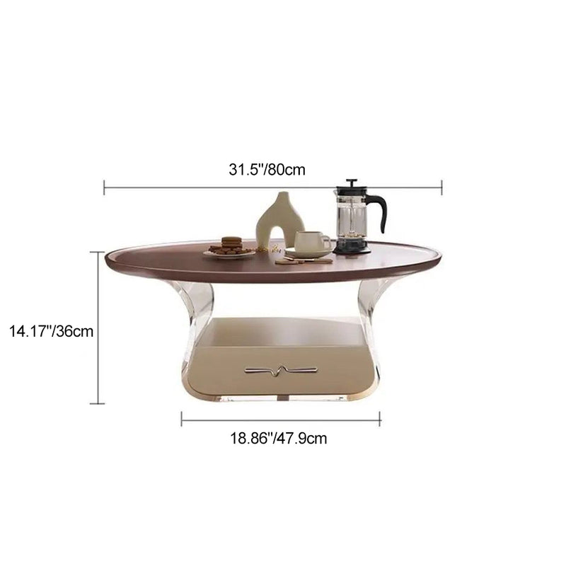 Contemporary Scandinavian Round Cream Artificial Board Acrylic Stainless Steel Coffee Table 1 - Drawer For Living Room