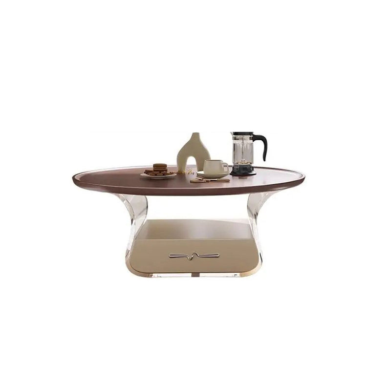 Contemporary Scandinavian Round Cream Artificial Board Acrylic Stainless Steel Coffee Table 1 - Drawer For Living Room