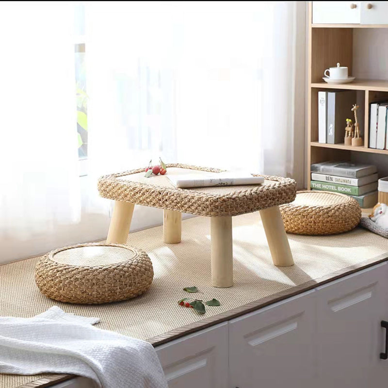 Zeitgenössischer skandinavischer Zylinder Rattan Webnetz Massivholz Couchtisch 1 - Ebene für das Wohnzimmer 