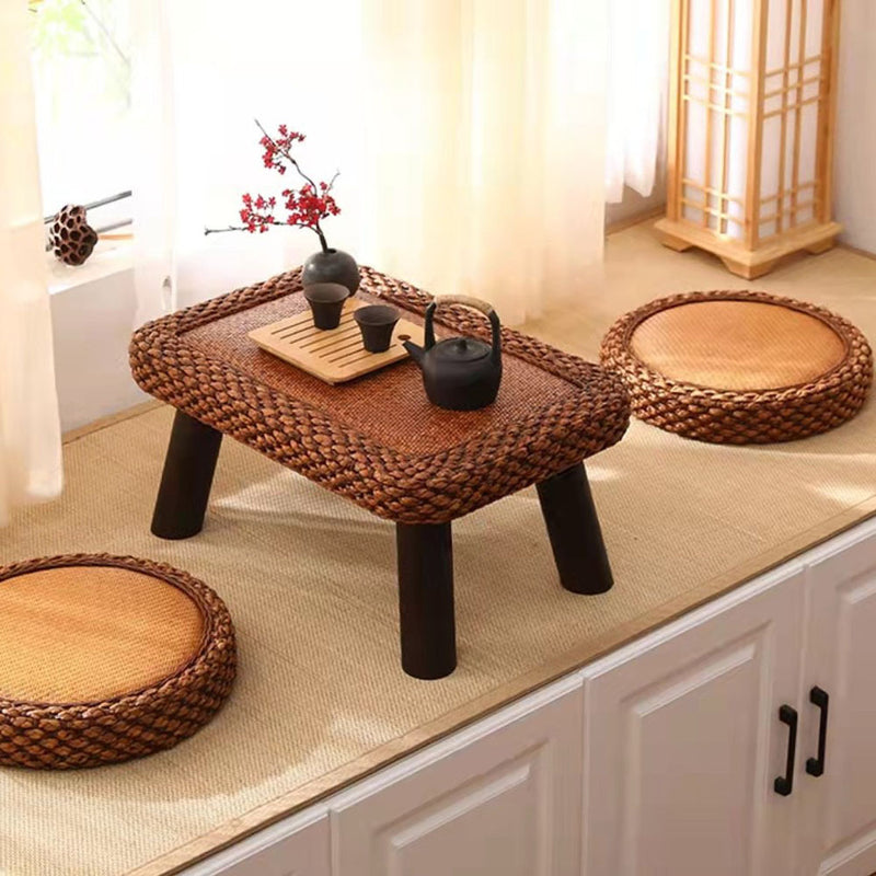 Zeitgenössischer skandinavischer Zylinder Rattan Webnetz Massivholz Couchtisch 1 - Ebene für das Wohnzimmer 