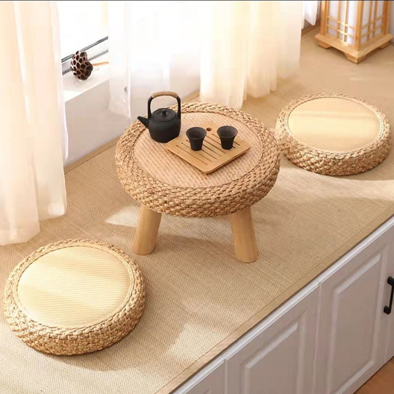 Zeitgenössischer skandinavischer Zylinder Rattan Webnetz Massivholz Couchtisch 1 - Ebene für das Wohnzimmer 