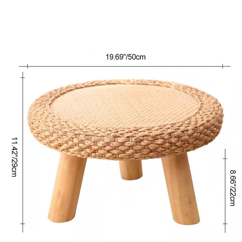 Zeitgenössischer skandinavischer Zylinder Rattan Webnetz Massivholz Couchtisch 1 - Ebene für das Wohnzimmer 