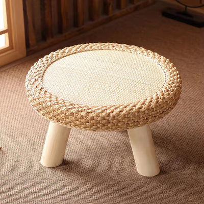 Zeitgenössischer skandinavischer Zylinder Rattan Webnetz Massivholz Couchtisch 1 - Ebene für das Wohnzimmer 