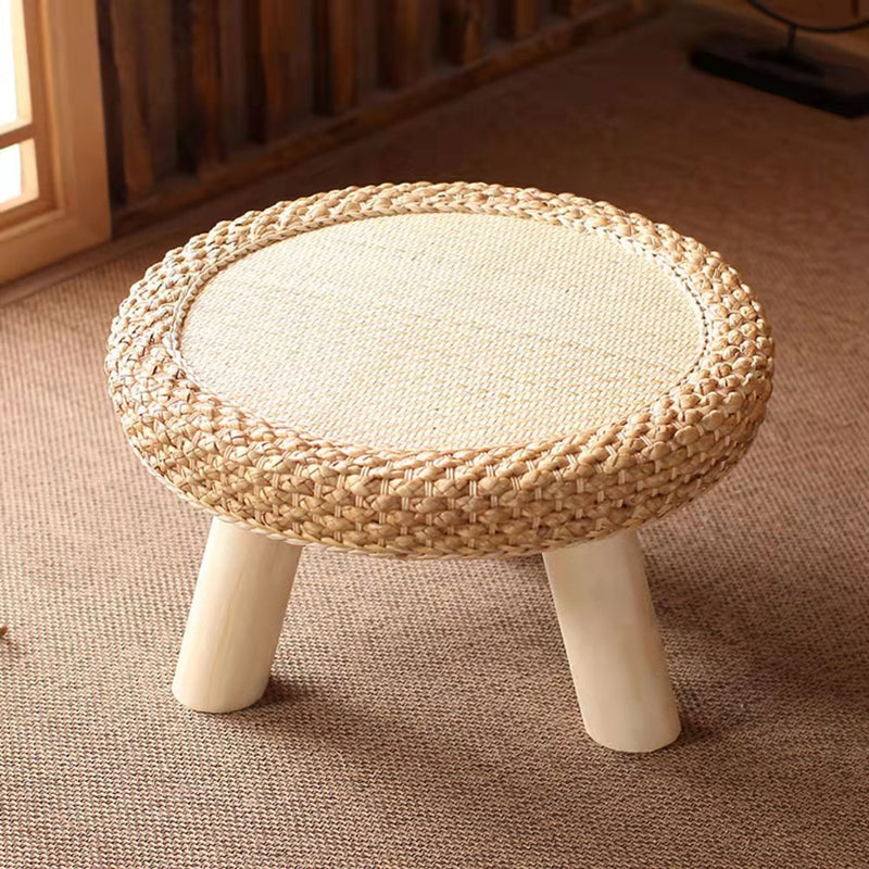 Zeitgenössischer skandinavischer Zylinder Rattan Webnetz Massivholz Couchtisch 1 - Ebene für das Wohnzimmer 