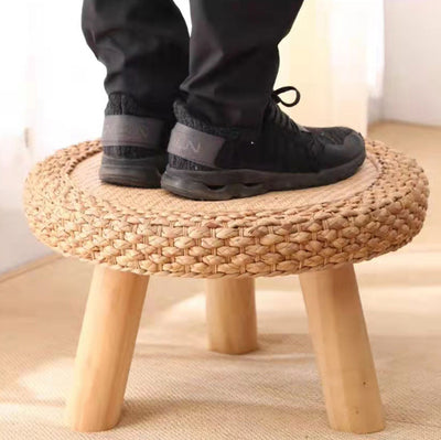 Zeitgenössischer skandinavischer Zylinder Rattan Webnetz Massivholz Couchtisch 1 - Ebene für das Wohnzimmer 
