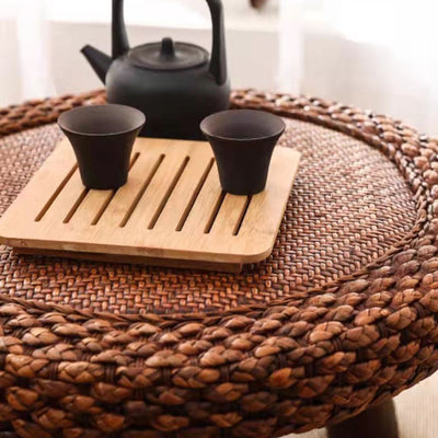 Zeitgenössischer skandinavischer Zylinder Rattan Webnetz Massivholz Couchtisch 1 - Ebene für das Wohnzimmer 