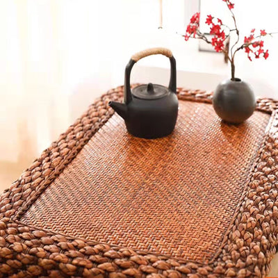 Zeitgenössischer skandinavischer Zylinder Rattan Webnetz Massivholz Couchtisch 1 - Ebene für das Wohnzimmer 