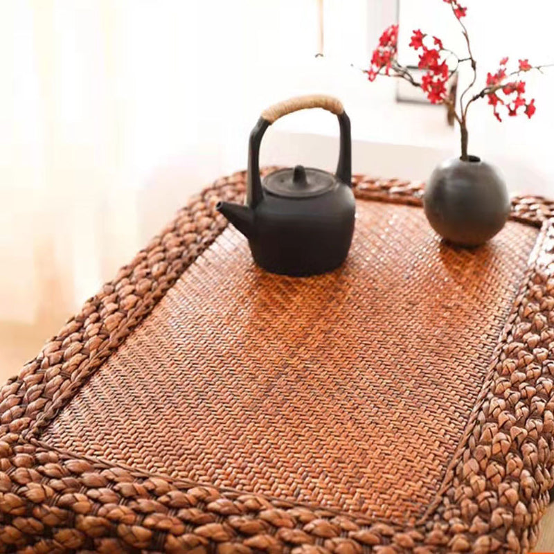 Zeitgenössischer skandinavischer Zylinder Rattan Webnetz Massivholz Couchtisch 1 - Ebene für das Wohnzimmer 