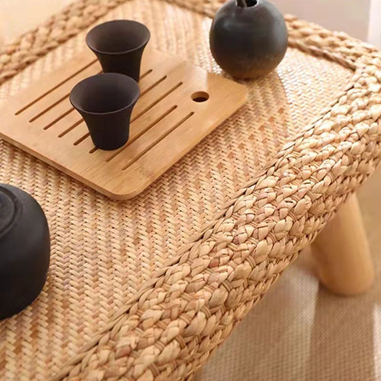 Zeitgenössischer skandinavischer Zylinder Rattan Webnetz Massivholz Couchtisch 1 - Ebene für das Wohnzimmer 
