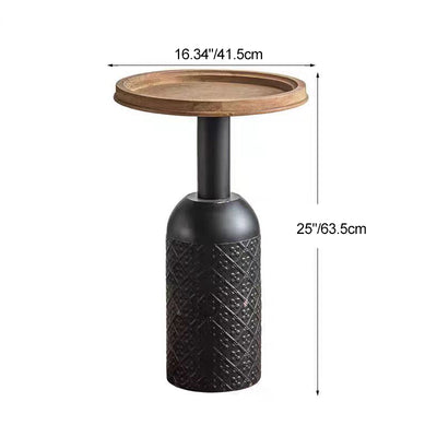 Traditional Rustic Round Cylinder Iron Samarium Side Table 1 - Tray For Living Room