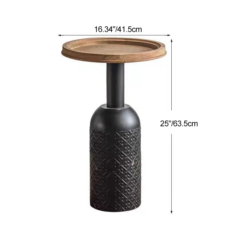 Traditional Rustic Round Cylinder Iron Samarium Side Table 1 - Tray For Living Room