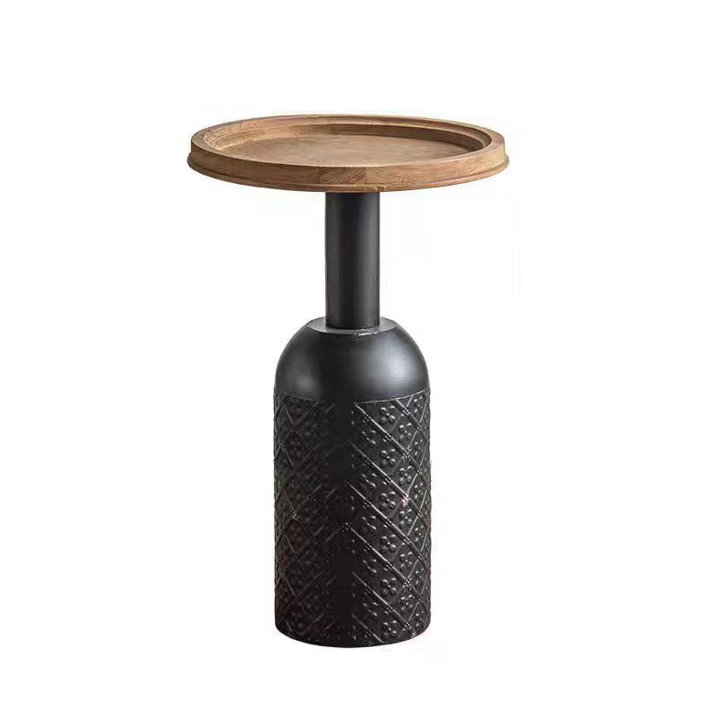 Traditional Rustic Round Cylinder Iron Samarium Side Table 1 - Tray For Living Room