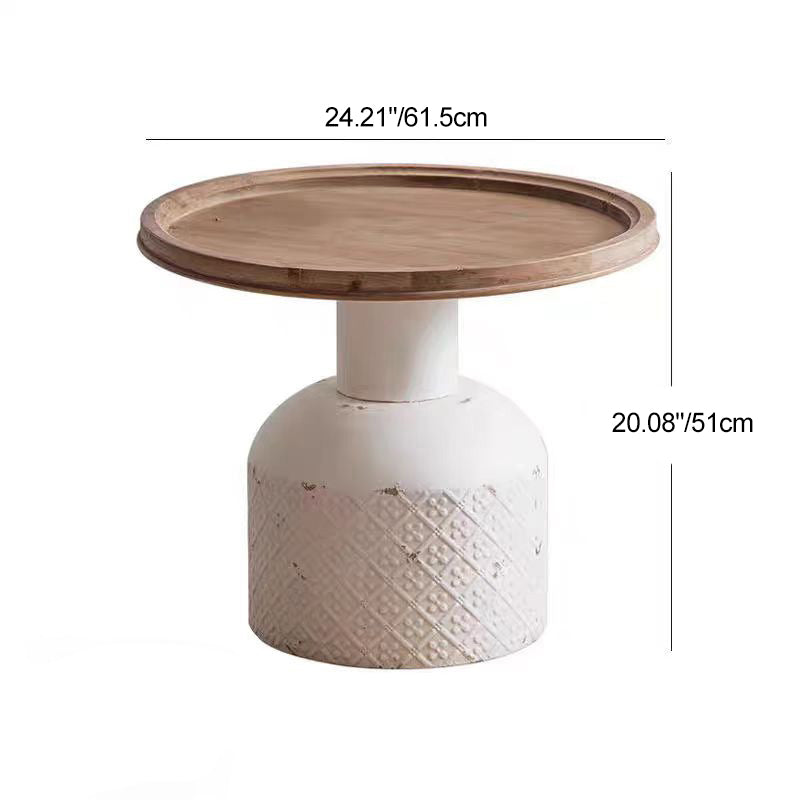 Traditional Rustic Round Cylinder Iron Samarium Side Table 1 - Tray For Living Room