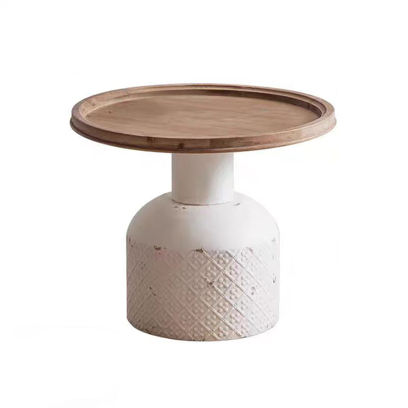 Traditional Rustic Round Cylinder Iron Samarium Side Table 1 - Tray For Living Room