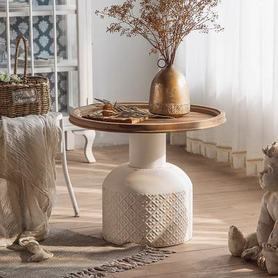 Traditional Rustic Round Cylinder Iron Samarium Side Table 1 - Tray For Living Room
