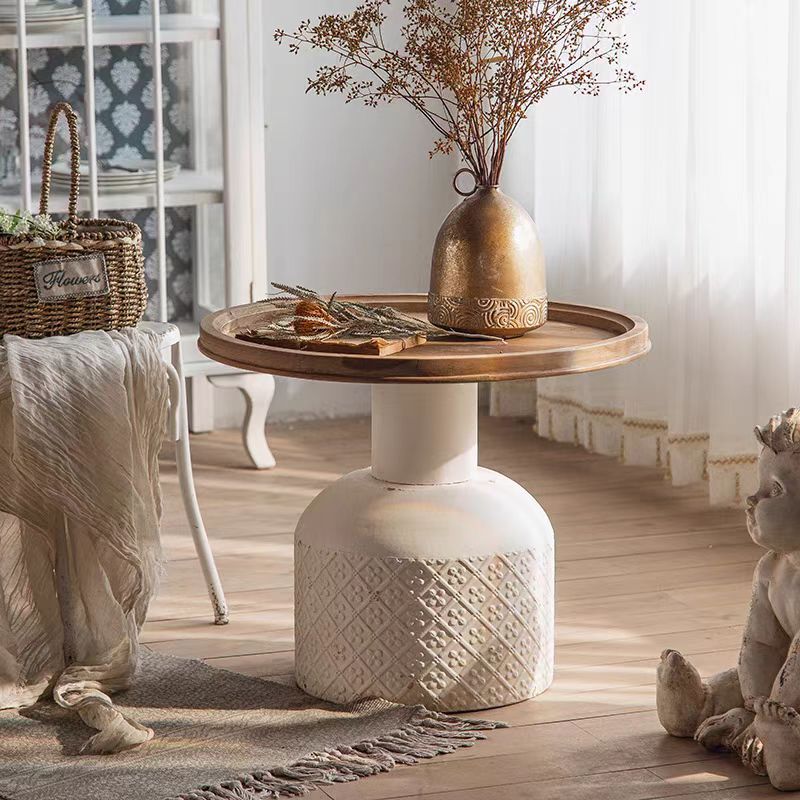 Traditional Rustic Round Cylinder Iron Samarium Side Table 1 - Tray For Living Room