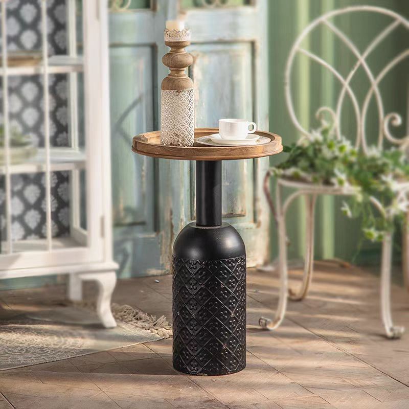 Traditional Rustic Round Cylinder Iron Samarium Side Table 1 - Tray For Living Room