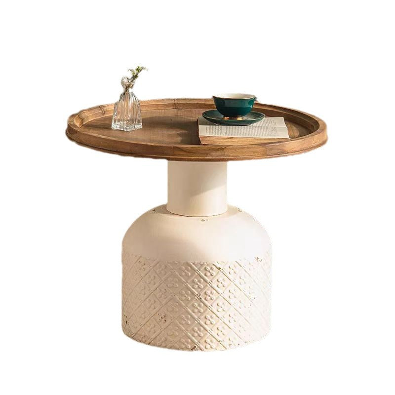 Traditional Rustic Round Cylinder Iron Samarium Side Table 1 - Tray For Living Room