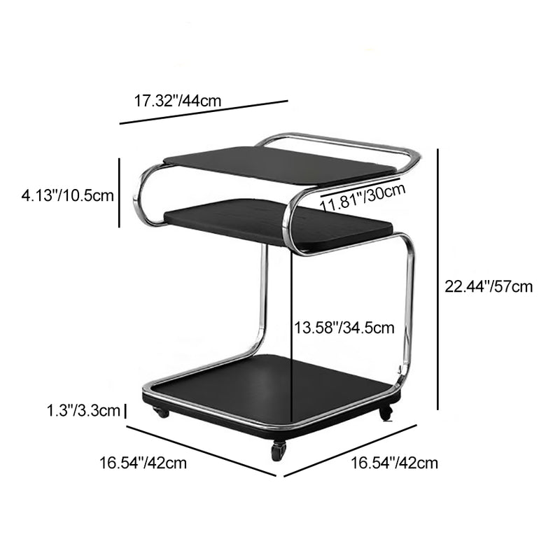 Contemporary Scandinavian Geometry Square Glass Solid Wood Stainless Steel Side Table 3 - Tier For Dining Room