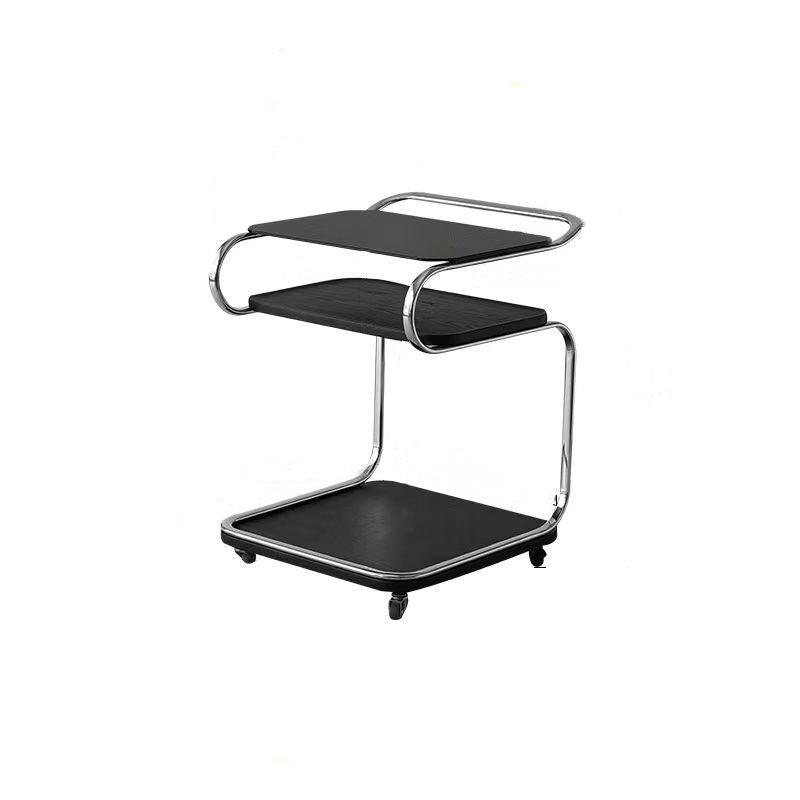 Contemporary Scandinavian Geometry Square Glass Solid Wood Stainless Steel Side Table 3 - Tier For Dining Room