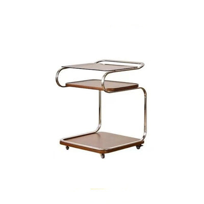 Contemporary Scandinavian Geometry Square Glass Solid Wood Stainless Steel Side Table 3 - Tier For Dining Room