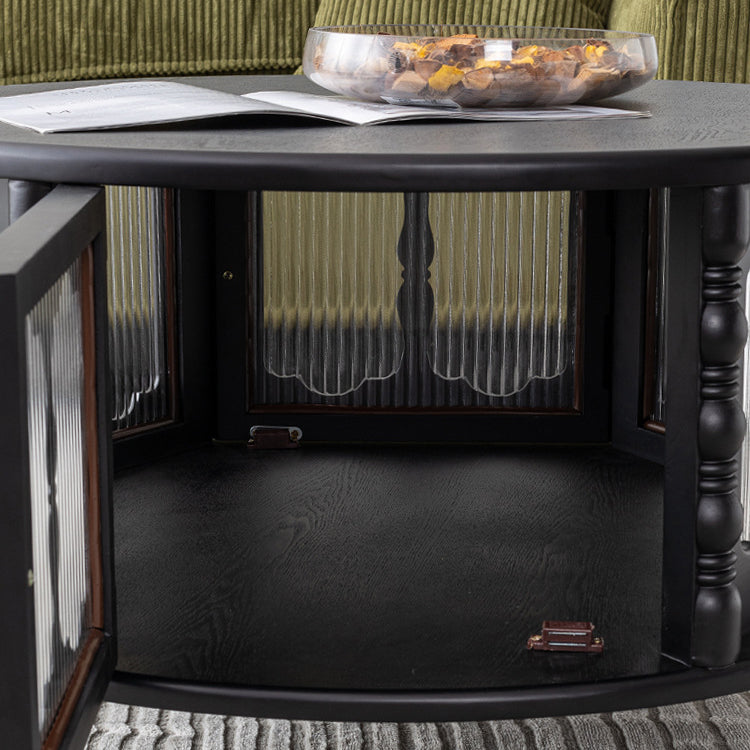 Traditional French Cylinder Red Oak Solid Wood Glass Coffee Table 1 - Cabinet For Living Room