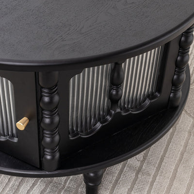 Traditional French Cylinder Red Oak Solid Wood Glass Coffee Table 1 - Cabinet For Living Room