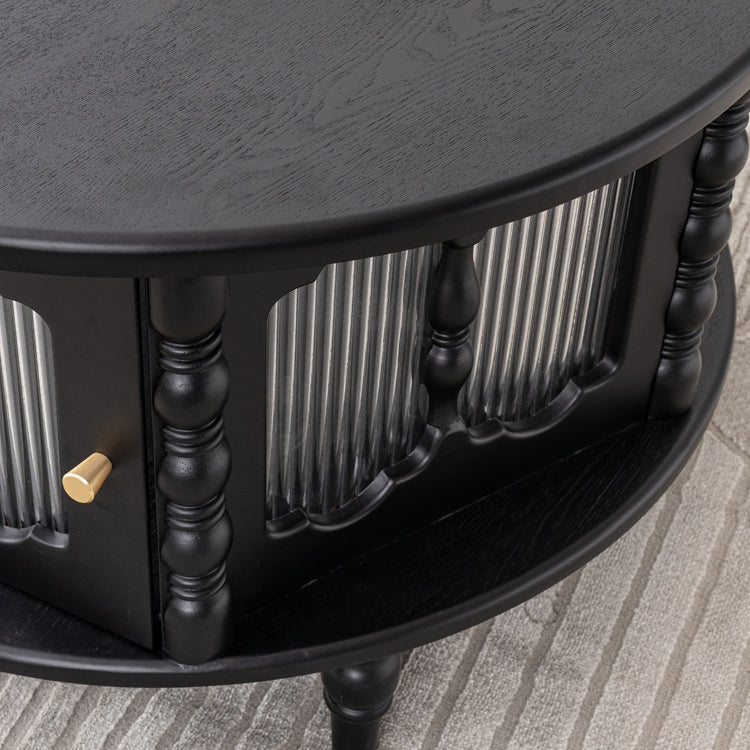 Traditional French Cylinder Red Oak Solid Wood Glass Coffee Table 1 - Cabinet For Living Room
