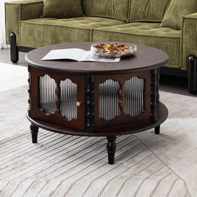 Traditional French Cylinder Red Oak Solid Wood Glass Coffee Table 1 - Cabinet For Living Room