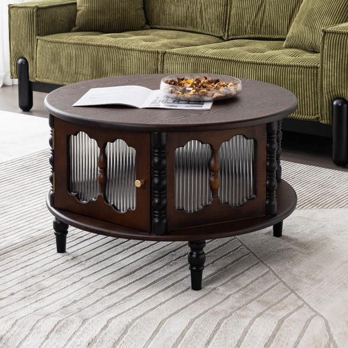 Traditional French Cylinder Red Oak Solid Wood Glass Coffee Table 1 - Cabinet For Living Room