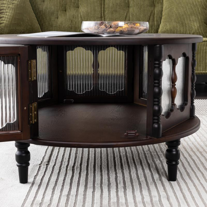 Traditional French Cylinder Red Oak Solid Wood Glass Coffee Table 1 - Cabinet For Living Room