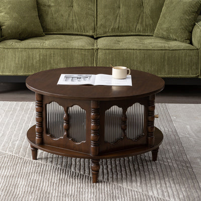 Traditional French Cylinder Red Oak Solid Wood Glass Coffee Table 1 - Cabinet For Living Room
