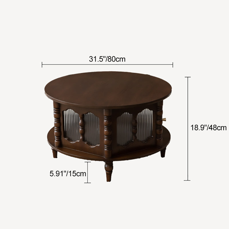 Traditional French Cylinder Red Oak Solid Wood Glass Coffee Table 1 - Cabinet For Living Room
