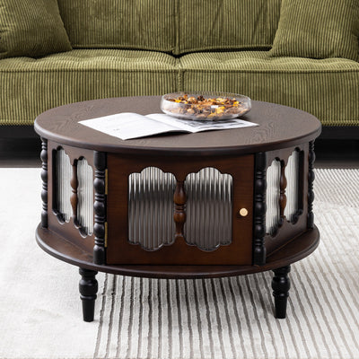 Traditional French Cylinder Red Oak Solid Wood Glass Coffee Table 1 - Cabinet For Living Room