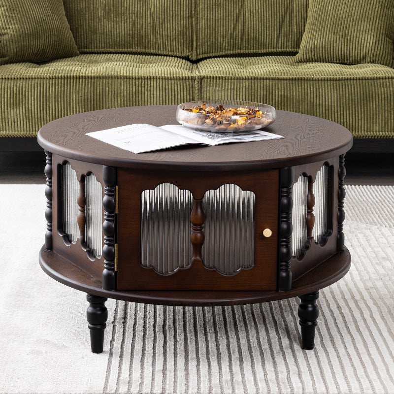 Traditional French Cylinder Red Oak Solid Wood Glass Coffee Table 1 - Cabinet For Living Room