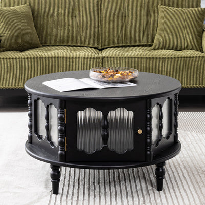 Traditional French Cylinder Red Oak Solid Wood Glass Coffee Table 1 - Cabinet For Living Room