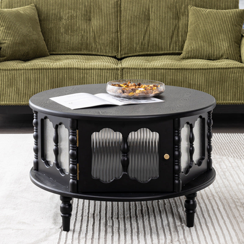 Traditional French Cylinder Red Oak Solid Wood Glass Coffee Table 1 - Cabinet For Living Room