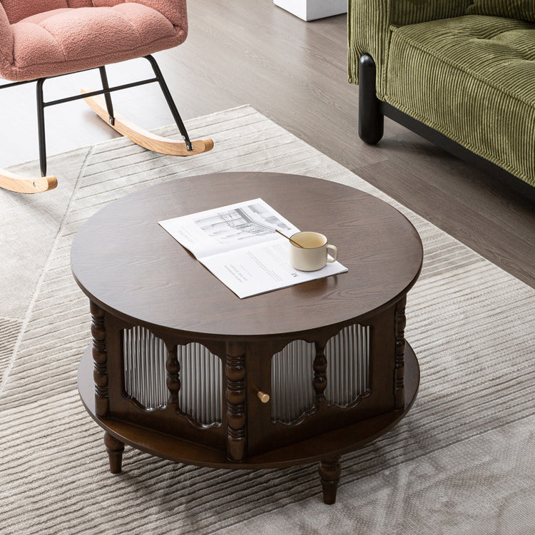 Traditional French Cylinder Red Oak Solid Wood Glass Coffee Table 1 - Cabinet For Living Room