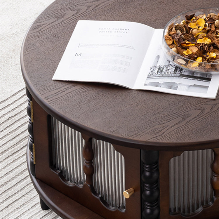 Traditional French Cylinder Red Oak Solid Wood Glass Coffee Table 1 - Cabinet For Living Room