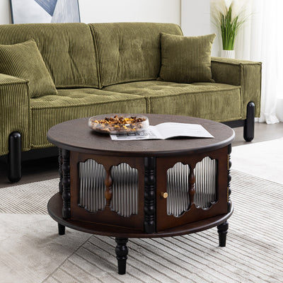 Traditional French Cylinder Red Oak Solid Wood Glass Coffee Table 1 - Cabinet For Living Room