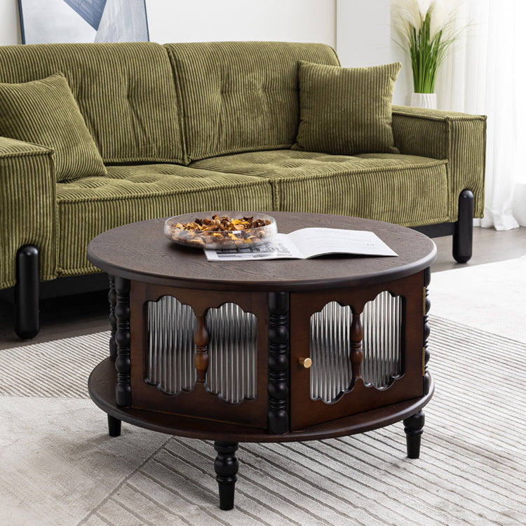 Traditional French Cylinder Red Oak Solid Wood Glass Coffee Table 1 - Cabinet For Living Room