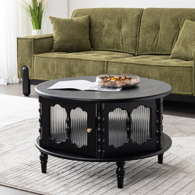 Traditional French Cylinder Red Oak Solid Wood Glass Coffee Table 1 - Cabinet For Living Room
