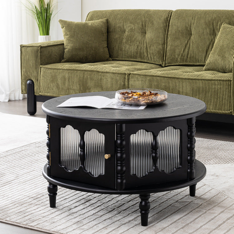 Traditional French Cylinder Red Oak Solid Wood Glass Coffee Table 1 - Cabinet For Living Room