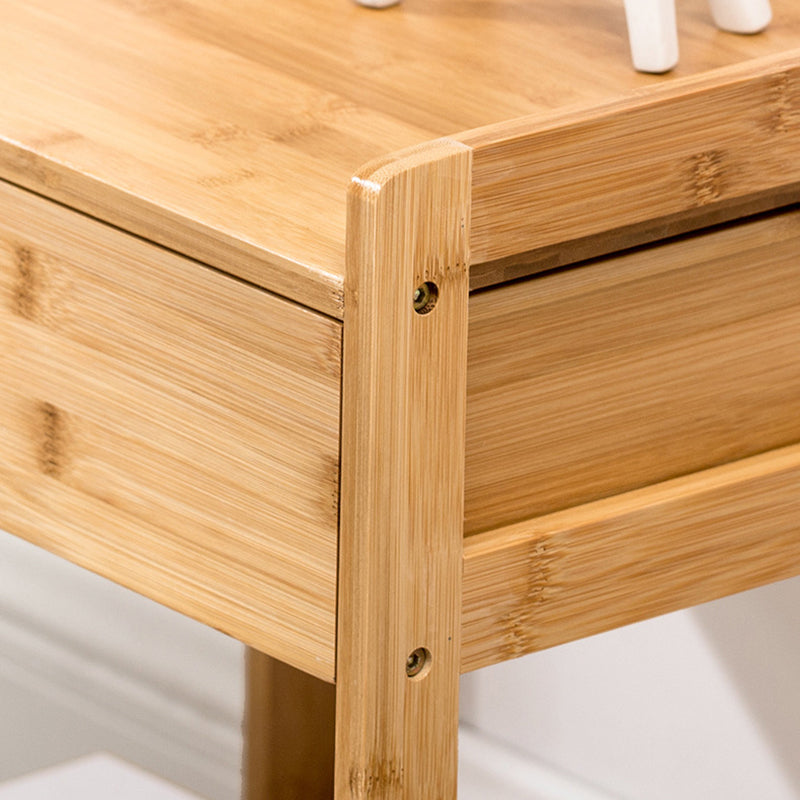 Traditional Japanese Square Bamboo Side Table 1/2 - Drawer For Living Room