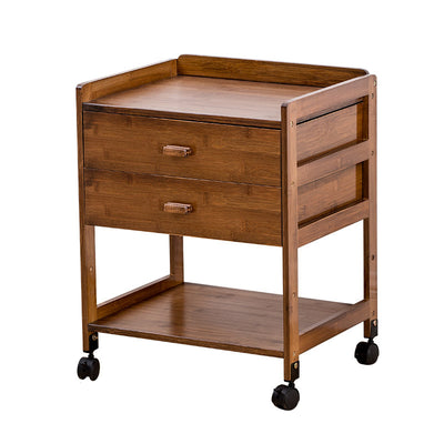 Traditional Japanese Square Phyllostachys Edulis Hardware Side Table 1/2 - Drawer For Living Room