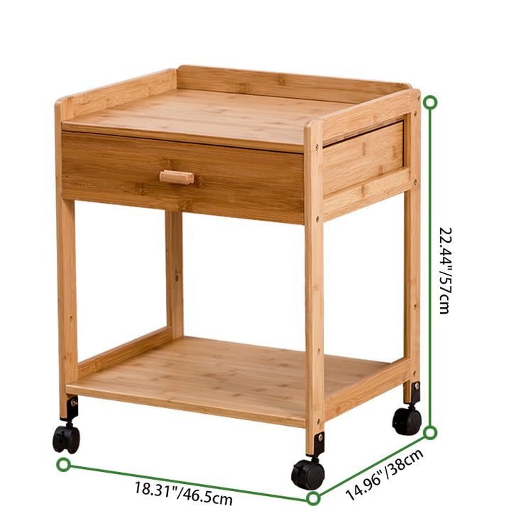 Traditional Japanese Square Bamboo Side Table 1/2 - Drawer For Living Room